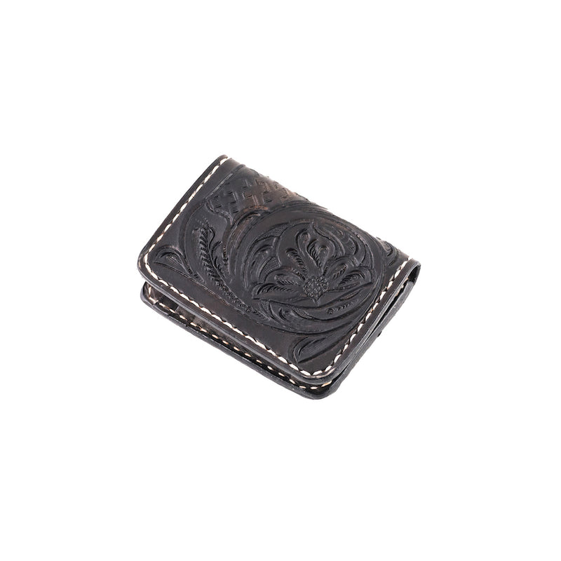 70s BLACK ENGRAVED POCKET CREDIT CARD HOLDER